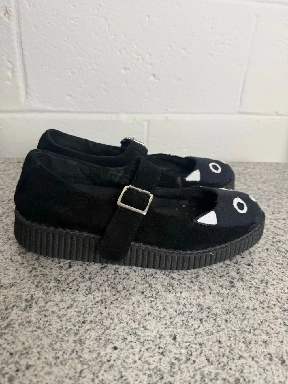 T.U.K. Kitty Cat Mary Jane Creeper Shoes Black White Women’s Size 9 Goth Punk